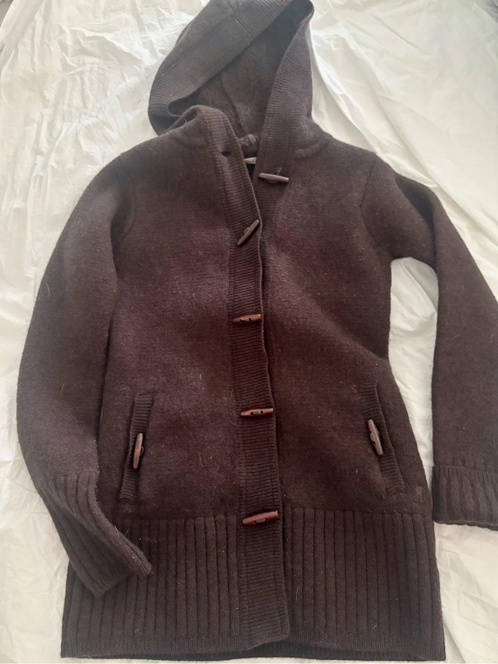 100% Wool Smartwool Hooded Toggle Coatigan - Dark Brown - Picture 2 of 10
